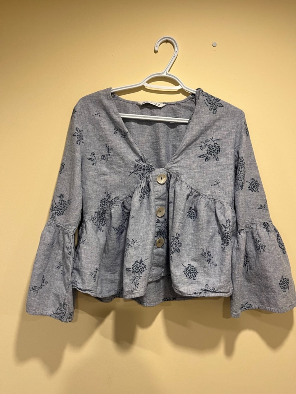 Zara Boho Floral Flare Sleeve Blouse Sz Medium